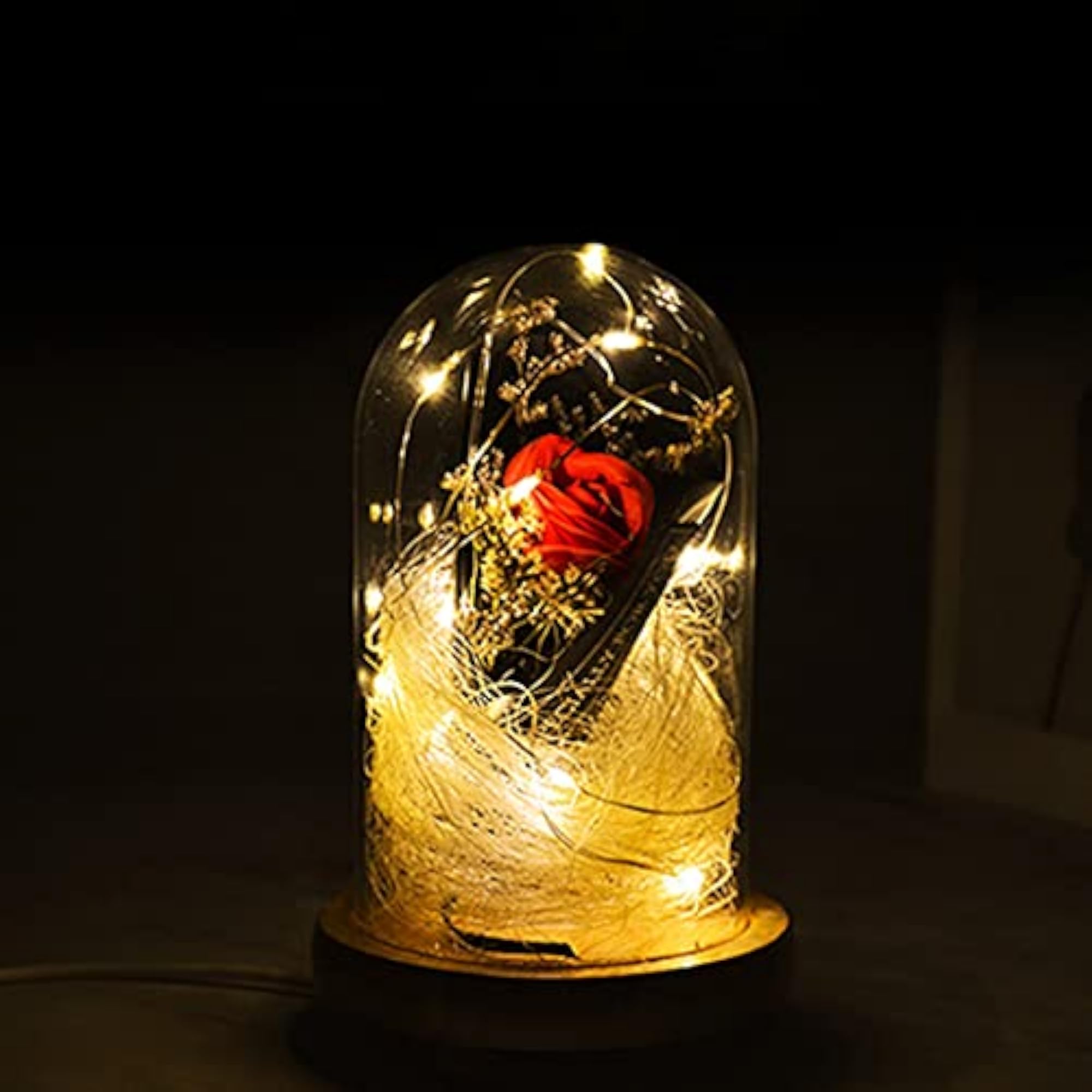 LED Flower Dome Glass Decorative Artificial Rose Light